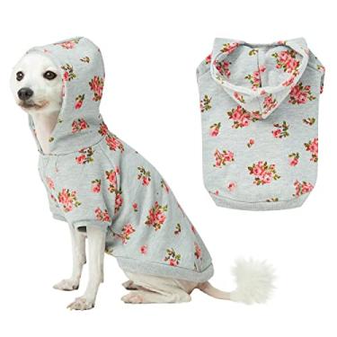 Imagem de Moletom com capuz para cachorro com estampa de flor de rosa e aroma de primavera da Blueberry Pet em cinza elegante, comprimento das costas 30,48 cm, pacote com 1 roupa para cães