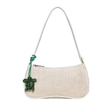 Imagem de Verdusa Bolsas de ombro femininas Boho Seashell com zíper alça única bolsas de palha bolsas axilas, Tartaruga bege, one_size, Macio