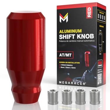 Imagem de Botão de mudança vermelho premium - Estilo JDM legal, serve 4/5/6 velocidades manual e transmissão automática sem botão, botão de câmbio de alavanca de engrenagem de alumínio, inclui 4 adaptadores