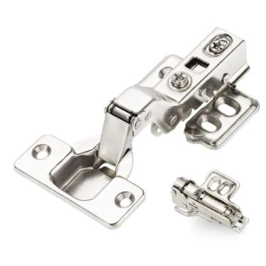 Imagem de Dobradiça Caneco Curva 35mm com Amortecedor, para Móveis, Aço Niquelado, Kit 2 Peças, Fechamento Suave, Ideal para Armários Planejados