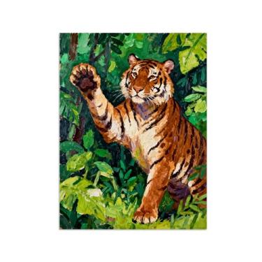 Imagem de Animais Pintura Arte Parede - Tigre na Floresta - Impressões em tela - Moderno Colorida Pôster para decoração sala de estar 60x80cm Sem Moldura