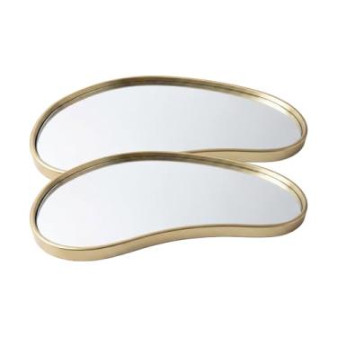 Imagem de Kit 2 Pçs Bandeja Decorativa Espelhada Lavabo Difusor Banheiro Aparador Organizador de Objetos Sala (Orgânica Dourada - Mod C)