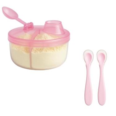 Imagem de Dosador de Leite em Pó com Divisorias Porta leite Bebê Viagem + Colher Ponta de Silicone (Rosa)