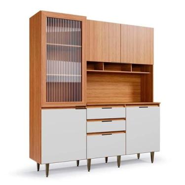 Imagem de Armário de Cozinha Superiore 5 Portas 3 Gavetas Off White e Freijó - M