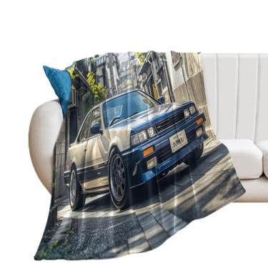 Imagem de HouLaiZhe Cobertor super macio de flanela clássico retrô carro esporte JDM cobertor leve refrescante para sofá-cama cadeira sofá carro viagem ao ar livre leve quente 167,6 cm x 228,6 cm