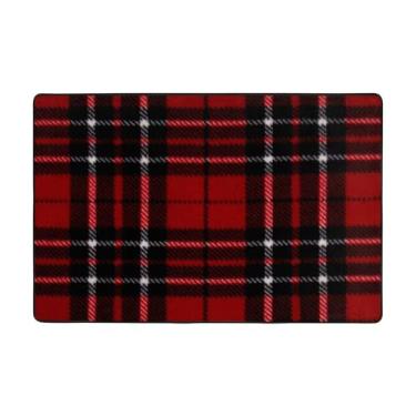 Imagem de ZERAOKE Tapetes xadrez vermelho e preto para sala de estar de 1,1 x 1,8 m, tapete macio e moderno, tapetes antiderrapantes e felpudos para decoração de casa, tapete lavável para quarto, jantar,
