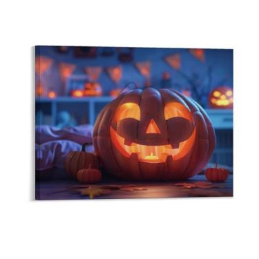 Imagem de HouLaiZhe Pôster de Halloween com estampa de arte de parede em tela fofa de abóbora decorações de Halloween decoração de parede gótica para sala de estar quarto 11 x 14 polegadas (28 x 35 cm)
