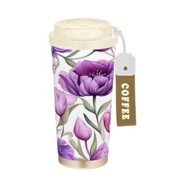 Imagem de Wassud Caneca de café de viagem com isolamento Tulipas copo à prova de vazamento com tampa e canudo garrafa de água de aço inoxidável para café quente/gelo, chá e cerveja