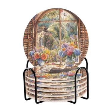 Imagem de Qilmy Conjunto de 6 peças para copos de flores bonitas ou porta-copos de bar para bebidas, porta-copos de fazenda ou porta-copos de mesa rústicos, porta-copos modernos de algodão para o Natal628