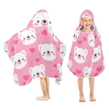 Imagem de Burbuja Toalha de banho com capuz com rosto de urso branco para crianças, toalha de praia de pelúcia macia absorvente para meninas e meninos 3-10 anos, 61 x 127 cm