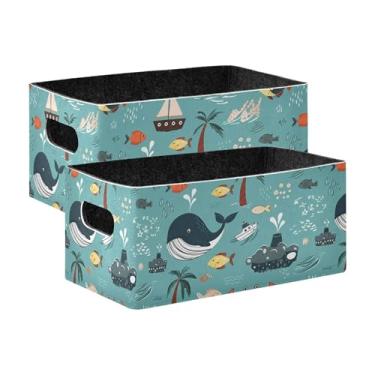 Imagem de Burbuja Caixa de armazenamento dobrável de animais marinhos fofos com alças – Caixa de armazenamento de feltro para organizar brinquedos, livros, maquiagem, panos, meias em prateleira, armário, quarto
