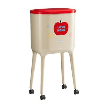 Imagem de ＫＬＫＣＭＳ Lixeira com Rodas, Multifuncional e com Tampa, Ideal para Quarto, Banheiro, Casa, Cômoda e Escritório, Branco Vermelho