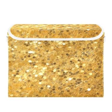 Imagem de CEBUGI Caixotes de armazenamento com tampas, caixa de armazenamento de tecido dobrável, fundo de glitter dourado, compartimentos organizadores de armazenamento para armário de casa prateleiras de