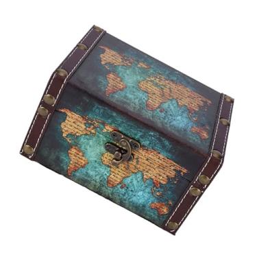 Imagem de Zerodis Caixa de Armazenamento de Madeira, Organizador de Joias Vintage Com Esculturas Elegantes, Perfeita para Armazenar Joias, Livros ou Documentos (2208A-06-Mapa Verde)
