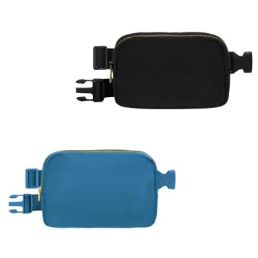 Imagem de VKIOIP Pochete unissex com alça ajustável, pochete transversal de mãos livres com zíper para mulheres e homens, para caminhadas, corrida, presentes esportivos, Preto e azul, 2 pochetes