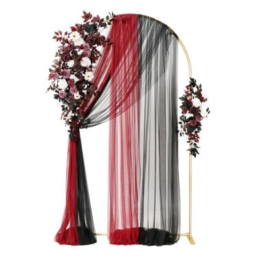 Imagem de Ling's Moment Suporte de cenário de arco de casamento com flores - moldura de arco de metal de 2,5 m com cortinas para decoração de cerimônias - floral artificial para festa de aniversário, chá de