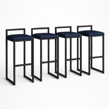 Imagem de Kit 4 Banqueta Corino Balcão Industrial Cozinha Gourmet Bar Azul Marinho
