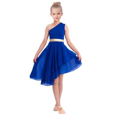 Imagem de ORIDOOR Fantasia de dança de louvor de ombro oblíquo para meninas, cerimônia de adoração irregular de metal dança lírica, 02 - Azul royal, 9-10 Anos
