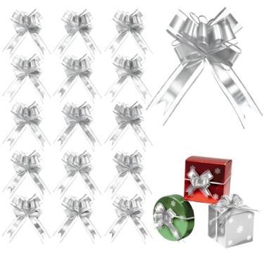 Imagem de Muswarm Arcos de puxar para embrulho de presente, 15 peças de laço grande de fita de Natal para embalagem de presentes, cestas de presente, Natal, casamento e decoração de festa (fosco e tule-prateado