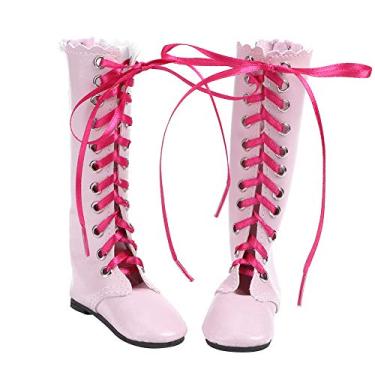 Imagem de Ainoli botas de boneca de 60 cm com cadarço, botas de boneca requintadas para meninas e sapatos infantis, acessório de brinquedo (Botas rasas para bebê dos anos 60 rosa)