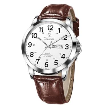 Imagem de Taxau Relógios masculinos de luxo, analógicos, à prova d'água, couro clássico, mostrador grande, simples, fácil de ler, quartzo, vestido minimalista, dia, data, quartzo, relógios masculinos, G8409