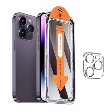 Imagem de Protetor de tela de privacidade para iPhone 14 Pro 1 + 1 [6,1 polegadas] com protetor de lente de câmera, [proteção contra quedas] Película de vidro temperado anti-espião de dureza 9H, fácil de