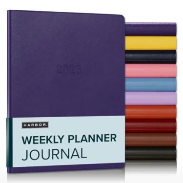 Imagem de Harbor Caderno de agenda semanal 2026 - forrado, couro sintético durável, capa macia, 176 páginas de qualidade, para homens e mulheres, para escrever, trabalho e viagem, roxo escuro Key West - 23 x 18