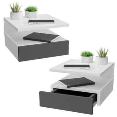 Imagem de KIT 2 Mesa de Cabeceira Suspensa com Gaveta e Prateleira Mesinha Suspenso,mesa de cabeceira,mesa de cabeceira quarto(Branco + Preto)