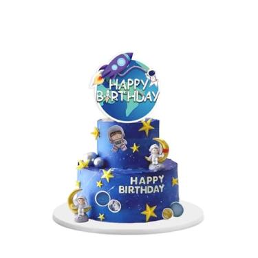 Imagem de Conjunto de 25 peças de topos de bolo de astronauta, topos de cupcake de astronauta do espaço sideral, palitos de cupcake com tema espacial, decorações de bolo de planeta foguete para crianças