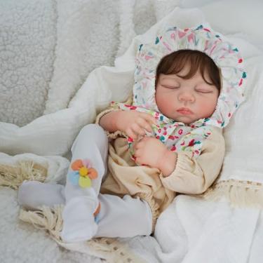 Imagem de Bebê Reborn Boneca Realista Menina Silicone Pintada Boneca de Olhos Fechados com Acessórios 55cm