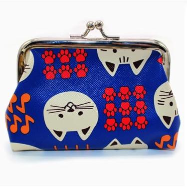 Imagem de Linda bolsa de moedas de gato para mulheres e meninas – Carteira pequena com cadeado Kiss para moedas, dinheiro, chaves e batom, mini porta-moedas com moldura de metal, Azul