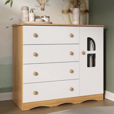 Imagem de Cômoda Infantil 95cm 1 Porta Com Vidro E 4 Gavetas Liz Multimóveis MP4515 Madeirado/branco