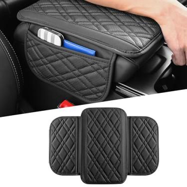 Imagem de Couslcd Capa de console central de carro, almofada de couro para descanso de braço de veículo com 2 sacos de armazenamento, acessórios de almofada de caixa de assento interno para apoio de braço
