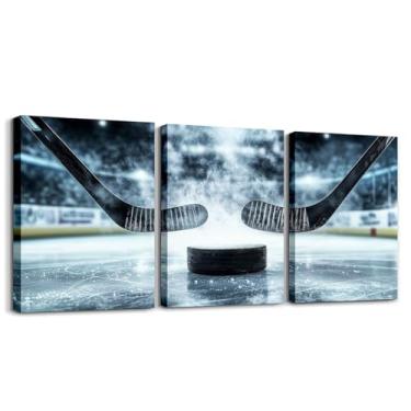 Imagem de Feelyou Pintura de parede infantil de hóquei no gelo, decoração de parede, jogos de esportes no gelo, pôsteres, meninos, meninas, jogador de hóquei, arte de parede em tela, sala de estar, quarto,