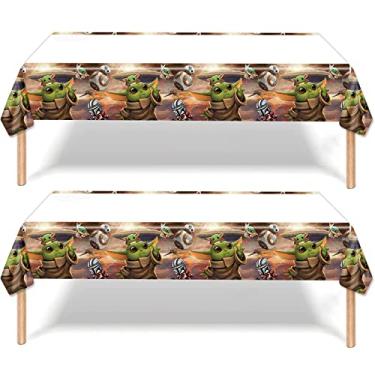 Imagem de Eqpx 2 peças de toalha de mesa descartável para bebê Yoda artigos de festa de aniversário e decorações para crianças, meninos, chás de bebê, mesas retangulares 180 x 106 cm, pacote com 2