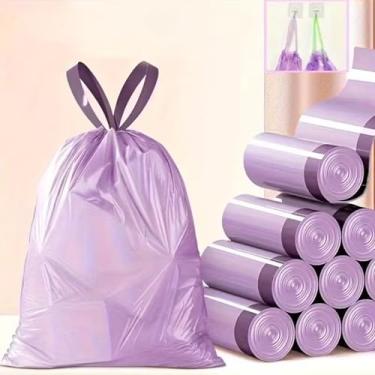 Imagem de 50/100 peças por rolo sacos de lixo portáteis com cordão - sacos de lixo grandes descartáveis perfumados espessos à prova de vazamentos e resistentes a rasgos, adequados para salas de estar, banheiros