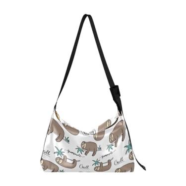 Imagem de Bolsa Hobo Feminina de Couro PU Azul Escuro Bonito Crocodilo Bolsa de Couro Grande Estampa Animal Colorida Bolsa Hobo, Estampa de verão com estampa de preguiça