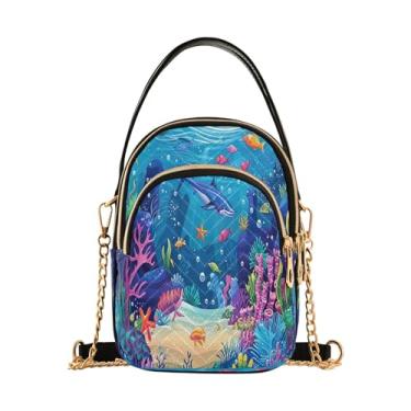 Imagem de Joisal Bolsa tiracolo feminina Paris Tower Cafe Florist com vários bolsos, bolsa transversal para celular, Cartoon Underwater World, 15*21*8cm