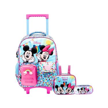 Imagem de Kit Minnie Mickey Mochila 2Em1 Rodas + Lancheira + Estojo