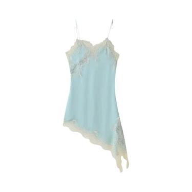 Imagem de Vestido Camisola Sem Mangas Com Painéis De Renda E Barra Assimétrica P