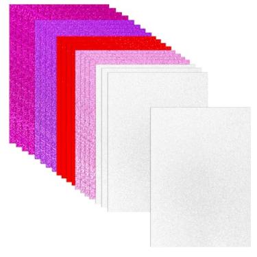 Imagem de 20 folhas de cartolina com glitter para Dia dos Namorados 21,5 x 28 cm, 5 cores de papel brilhante premium, 250 g/m², para cartões, artesanato, decorações de festa