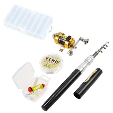 Imagem de Vara de Pesca Caneta Bolso Equipamento Conjunto 5 Peças com Mulinho Linha Caixas Peixe Armazenamento Liga Alumínio Fibra Vidro Compacto Leve Impacto para Barco Barragem no Gelo