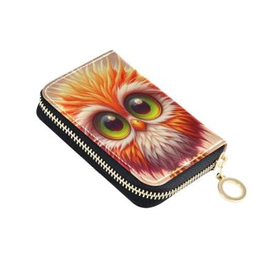Imagem de Carteiras femininas de couro, carteiras de cartão de crédito, bloqueio de RFID, pequena carteira masculina com bolso para moedas, coruja laranja fofa