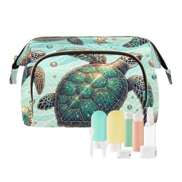 Imagem de TSENQUE Bolsa organizadora de maquiagem de mármore roxo de grande capacidade com conjunto de acessórios de 9 peças, bolsas de cosméticos femininas para bolsa, Tartarugas marinhas 030, one size