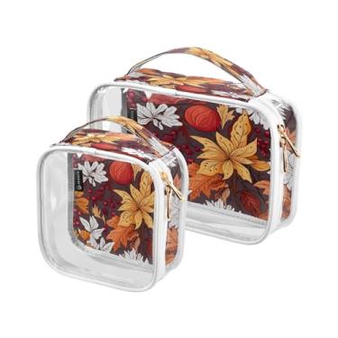 Imagem de GAIGEO Conjunto de bolsas de cosméticos transparentes de abóboras e folhas laranja, bolsa de higiene de plástico, bolsa de viagem feminina, pacote com 2, Outono para designers-5, one size