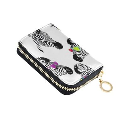 Imagem de Carteira feminina de couro com bloqueio de RFID, pequena com zíper, porta-cartões e dinheiro, estampa de zebras, colorida, branca engraçada