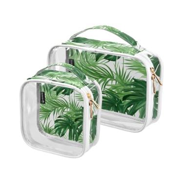 Imagem de GAIGEO Símbolos de Halloween em conjunto de sacolas de higiene pessoal transparente laranja, bolsa de maquiagem de higiene pessoal, bolsas de acessórios de viagem, pacote com 2, Folhas de palmeira