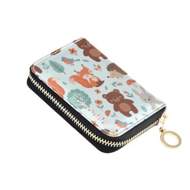 Imagem de Carteira de couro feminina com bloqueio de RFID para cartões de crédito, carteira pequena e bonita para dinheiro com bolso para moedas, animais da floresta e raposas