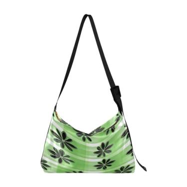 Imagem de Bolsa de ombro masculina de couro com folhas de lavanda em aquarela, bolsa transversal grande, alça de ombro ajustável, Trevo em xadrez branco e preto - 1, One Size