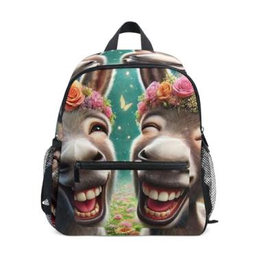 Imagem de GAIGEO Cute Donkey Funny Animal Kids Backpack, 10x4x12 In, Baby Boy Backpack Includes Water Bottle Pockets, Whistle Clip for Safety